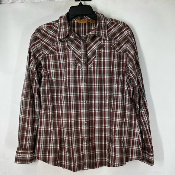 5/$25 WRANGLER western rodeo pearl button snap plaid shirt size large - Picture 1 of 5